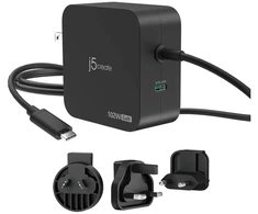 J5create – 102 W GaN PD USB-C 2 prievadų įkroviklis, keičiami kintamosios srovės kištukai