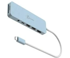 J5create – ekologiškas USB-C kelių prievadų šakotuvas su maitinimo šaltiniu – žydras