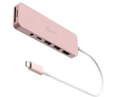 J5create - Ekologiškas USB-C kelių prievadų šakotuvas su maitinimo šaltiniu - rožinis