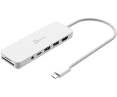 J5create – Ekologiškas USB-C kelių prievadų šakotuvas su maitinimo šaltiniu – baltas