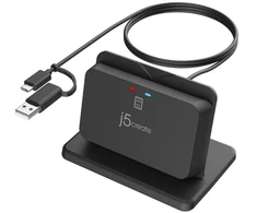 „j5create JUR261 USB™“ išmaniųjų kortelių / CAC skaitytuvo stovas, USB A tipo / USB C tipo, juodas, 95 g