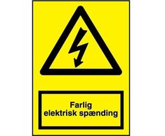 Jo Safety As JO SAFETY Trikampis geltonas ženklas su juodu tekstu: Pavojinga elektros įtampa 148x210mm 1mm plastikas