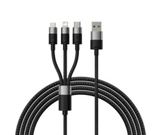 USB laidas Baseus USB-A - microUSB + Lightning 1,2 m juodas (BSU3937)