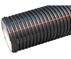 Kaczmarek Malewo Spolka Jawna EUR Išleidimo vamzdis, viršutinis, DN150, SN8, 6 m, 171–150 mm, su grioveliais, 105 g, DV, juodo HDPE vamzdis su gamintojo skersmeniu ir žiedu.