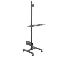 Laikiklis Equip Savybės – Plokščiaekranis vežimėlis / kompiuterio korpusas – Plastikas, nerūdijantis plienas – Ekrano dydis: 43,2–81,3 cm (17–32 coliai) – Laisvai pastatomas