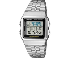 Casio A500WA-1DF Vintage Collection pasaulio laiko laikrodis, sidabrinis