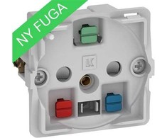 LAURITZ KNUDSEN FUGA® kištukinis lizdas, 2 polių, 1 modulis + DK įžeminimas su LED, be dangtelio.