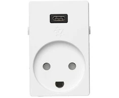 LAURITZ KNUDSEN FUGA lizdas 2 polių + DK-įžeminimas su 5V USB C įkrovikliu 2100 mA, 1,5 modulio, baltas.