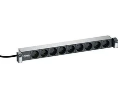 LAURITZ KNUDSEN „Powerpanel Actassi®“ 19" 1HE9 kištukas, 2 polių, su įžeminimu, spalva: tamsiai pilka, su greito tvirtinimo jungtimi
