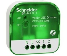 Schneider Electric LAURITZ KNUDSEN Wiser belaidis šviesos reguliatorius su „Multiwire“ technologija – galima prijungti neutralų laidininką. Pritemdo LED šviesos šaltinius iki 1 VA.