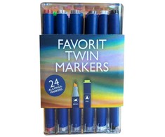 Derwent Favorit Twin Markers, Dual 2-i-1 tusch - 24 stk i æske