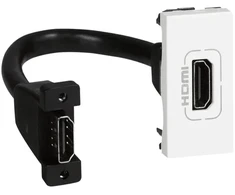 LEGRAND „Plug and play“ sprendimas. Tvirtinamas su 15 cm HDMI kabeliu su kištuku. Balta.