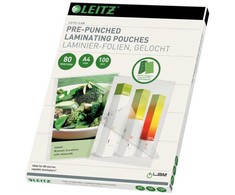 Leitz iLAM iš anksto perforuoti A4 laminavimo vokeliai, 80 mikronų, 100 vnt. pakuotė, blizgūs, skaidrūs, EVA (etileno vinilo acetatas), polietileno tereftalatas (PET), A4, 0,08 mm, 234 mm