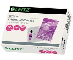 Leitz ILAM Glossy 95 x 65mm Laminating Pouches, 125 microns, Pack of 100, Glossy, Transparent, EVA (Ethylene Vinyl Acetate), Polyethylene terephthalate (PET), 65x95mm, 1.25 mm, 74 mm (33812)