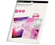 Leitz iLAM Premium Glossy A3 laminavimo plėvelės, 125 mikronų, pakuotėje 25 vnt., blizgios, permatomos, EVA (etileno vinilo acetatas), polietileno tereftalatas (PET), A3, 0,125 mm, 468 mm