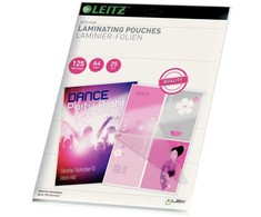 Leitz iLAM Premium Glossy A4 laminavimo vokeliai, 125 mikronai, 25 vnt. pakuotėje, blizgūs, permatomi, A4, 210 mm, 297 mm, 5 g