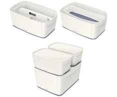 Leitz „MyBox Small“ su dangčiu, laikymo dėžė, laikymo padėklas, pilka, balta, stačiakampė, akrilnitrilo butadieno stirenas (ABS), vienspalvė, balta