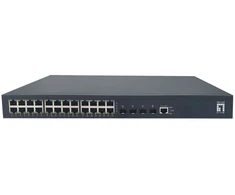 Šakotuvas Level One „LevelOne PoE+“ komutatorius 24xGE PoE/4x10GSFP+ 440W 19" valdomas L3