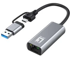 Level One Adapteris USB LevelOne RJ-45 - USB-C + USB-A Sidabrinė (USB-0423)