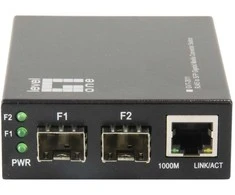 Level One LevelOne RJ45 į SFP gigabitinis medijos konverterio jungiklis, 2 x SFP, 1 x RJ45, 1000 Mbit/s, 10Base-T, 100Base-TX, 1000Base-T, 1000Base-X, IEEE 802.3, IEEE 802.3ab, IEEE 802.3u, IEEE 802.3x, IEEE 802.3z, Gigabit Ethernet, 10,100,1000 Mbit/s