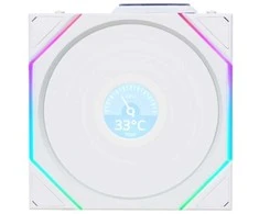 Lian Li UNI FAN TL LCD Wireless korpuso ventiliatorius, ARGB, PWM – Reverse Blade, 140 mm, baltos spalvos