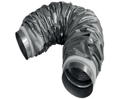 LINDAB Lankstus duslintuvas SLF Flexicom 1601200, Ø160 mm, ilgis 1200 mm su 25 mm izoliacija ir įvorės matmenimis. Suspausto ilgis 550 mm.