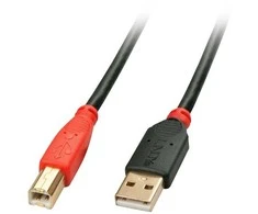 Lindy 15 m USB 2.0 Type A į B aktyvusis kabelis, 15 m, USB A, USB B, USB 2.0, Vyriškas/Vyriškas, Juoda, Raudona