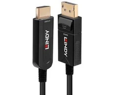 DisplayPort Kabelis - LINDY Šviesolaidinis Hibridinis DisplayPort 1.2 į HDMI Kabelis, M/M, 840x2160 60Hz, 21.6Gbps, 30 m, Juodas