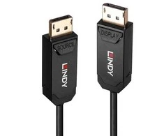 DisplayPort Kabelis - LINDY Šviesolaidinis Hibridinis DisplayPort 2.0 UHBR10 Kabelis, 40Gbps, 7680x4320@60Hz, 20 m, Juodas