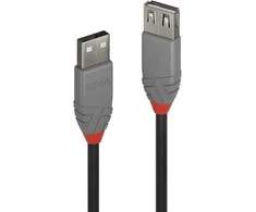 Lindy 3 m USB 2.0 Type A prailginimo kabelis, Anthra Line, 3 m, USB A, USB A, USB 2.0, 0,48 Gbit/s, juodas, pilkas