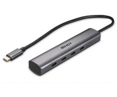 USB Hub - Lindy 4 Port USB 3.2 Gen 2 Type C Hub, 10 Gbps, Tamsiai pilka