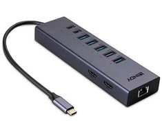 Nešiojamojo Kompiuterio Mini Dokavimo Stotis - LINDY DST-Mini Duo, USB-C Dokas, 2x 4K HDMI, PD 100W, Gigabit Ethernet