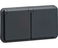 LAURITZ KNUDSEN OPUS® 74 dvigubas horizontalus 2 polių lizdas su įžeminimu, antracito pilkos spalvos