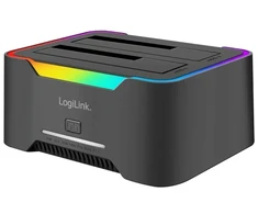 LogiLink Dviejų dokų stotis, 2 prievadai, USB-C 3.2 Gen 1, 2,5" ir 3,5", klonavimas be kompiuterio, juoda