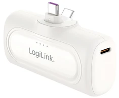 LogiLink Mobile Power Bank, LiPo, 5000 mAh, built-in USB-C plug, baltas (PA0349W)
