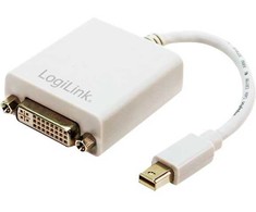 LogiLink Mini DisplayPort / DVI adapteris, 0,09 m, Mini DisplayPort, DVI-I, Kištukas, Lizdas, Pilkas