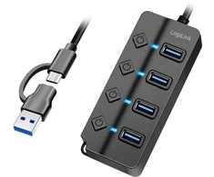 LogiLink HUB 4xUSB-A, Gen1, 4x ON/OFF, juoda
