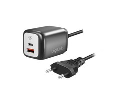 LogiLink USB įkroviklis 1xUSB-A + 1xUSB-C su fiksuotu 1,5 m GaN 30W laidu