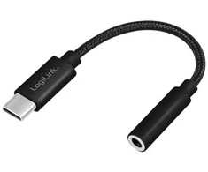 LogiLink USB C tipo kabelis į 3,5 mm garso lizdo adapteris, 13 cm, 3,5 mm TRRS, kištukas, USB C tipo, kištukas, 0,13 m, juodas