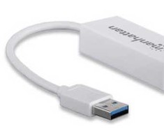 Manhattan USB-A greitojo eterneto adapteris, 10/100 Mbps tinklas, 480 Mbps (USB 2.0), didelės spartos USB, RJ45, baltas, trejų metų garantija