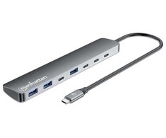Šakotuvas Manhattan 7 prievadų 10G/5G USB-C/USB-A stotelė/replikatorius su „Power Delivery“ (181167)