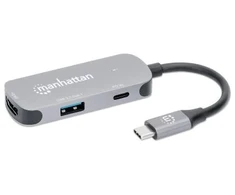 Manhattan USB-C doko / šakotuvo, prievadai (x3): HDMI, USB-A ir USB-C, su maitinimo perdavimu (PD) 100 W – reikalingas išorinis USB-C įkroviklis (nepridedamas). Maitinamas per USB (išorinis maitinimo šaltinis nereikalingas), kai PD nenaudojamas, aliuminis, laidinis, USB 3.2 Gen 1 (3.1 Gen 1) Type-C, 100 W, aliuminis, 3840 x 2160 taškų, 30 Hz (Atnaujinta)