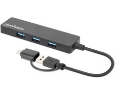 HUB USB Manhattan MANHATTAN 4-Port USB 3.0 Typ-C / Typ-A Kombi-Hub juodas