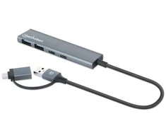 Manhattan 181075 šakotuvai ir šakotuvai USB 3.2 Gen 1 (3.1 Gen 1) Type-A + Type-C 5000 Mbit/s pilka