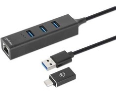 HUB USB Manhattan Manhattan 180894 huby i koncentratory USB 3.2 Gen 1 (3.1 Gen 1) Type-A + Type-C 5000 Mbit/s Juodas