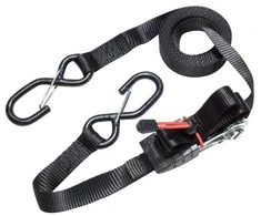 MASTER LOCK 4,25 m x 25 mm tempimo diržas su kabliukais S formos, 2 vnt., juodas, Juoda, Poliesteris, Polivinilchloridas (PVC), Plienas, Tempimo mechanizmas, S formos kabliukas