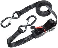 MASTER LOCK 4,25 m x 25 mm tempimo diržas su kabliukais S formos, 2 vnt., juodas, Juoda, Poliesteris, Polivinilchloridas (PVC), Plienas, Tempimo mechanizmas, S formos kabliukas