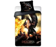 MCU Patalynė bawełniana 140x200 Dragons 027 Ognisty Smok juoda oranžinė poszewka 70x90