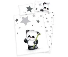 MCU Patalynė bawełniana 100x135 Panda gwiazdki białą pilka do łóżeczka 2023