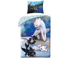 MCU Patalynė bawełniana 140x200 How to train your dragon poszewka 70x90 mėlyna Kids 12 Halantex